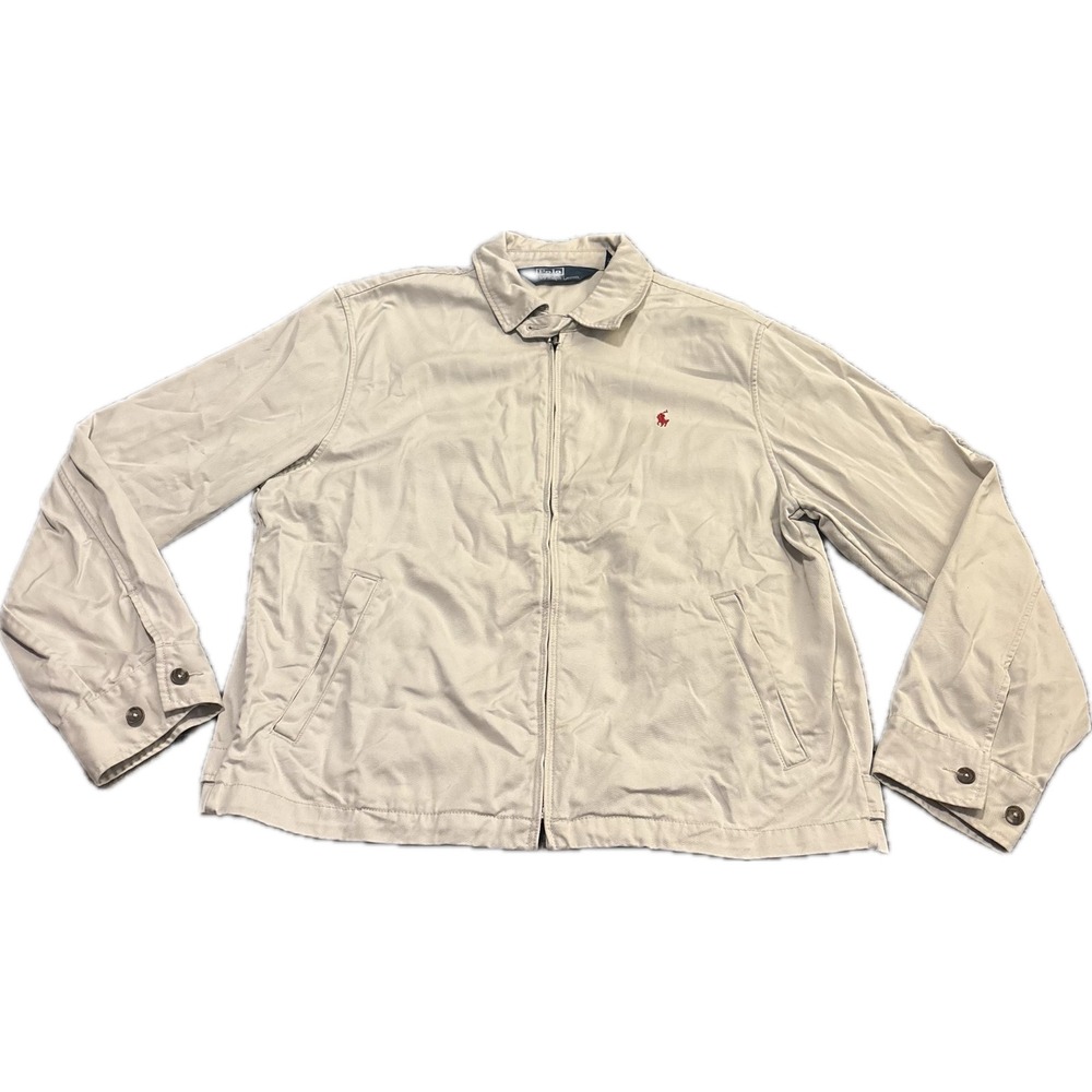Polo Ralph Lauren Mens Beige Harrington Jacket Red Pony Logo Size Large L